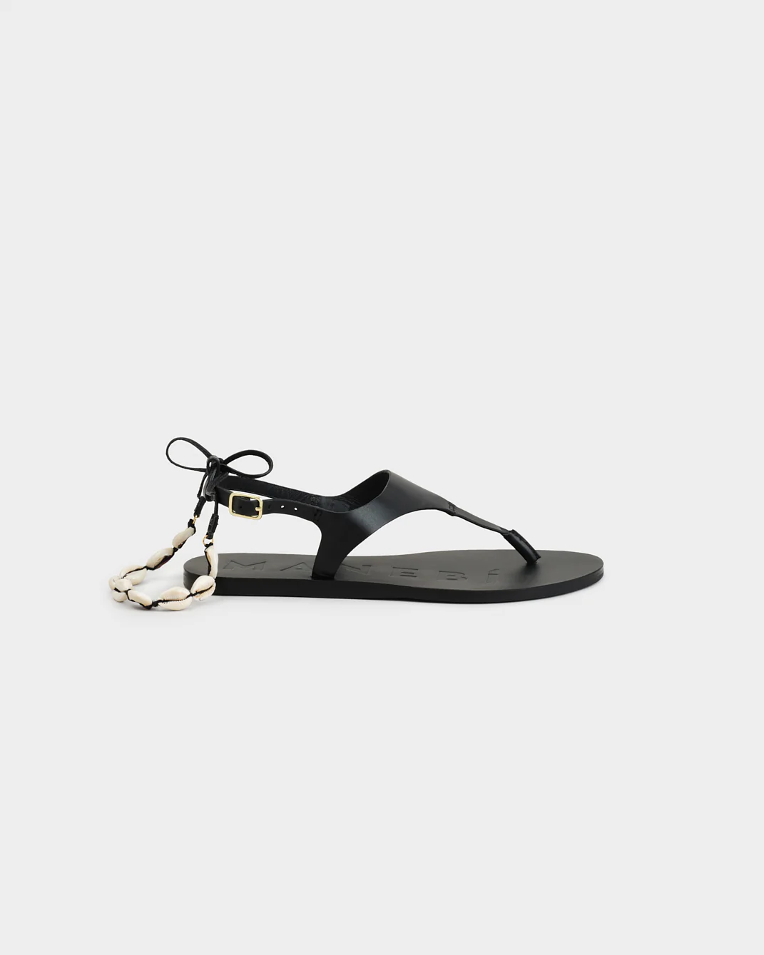 Leather Thongs Sandals With Shell Anklet - X33Y0 - Canyon - Black