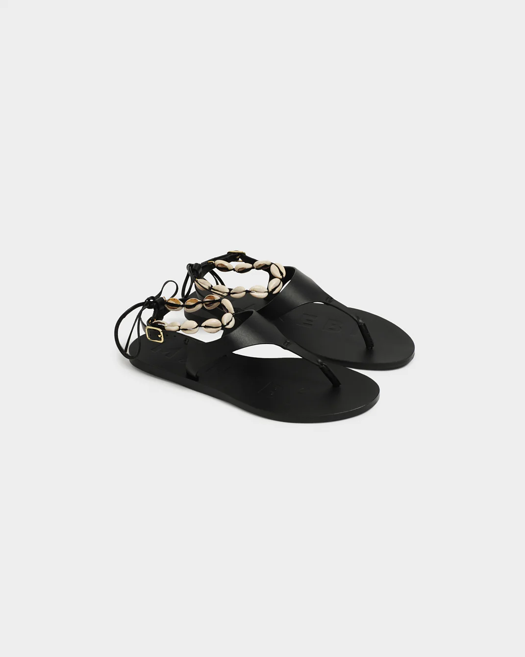 Leather Thongs Sandals With Shell Anklet - X33Y0 - Canyon - Black - Image 3